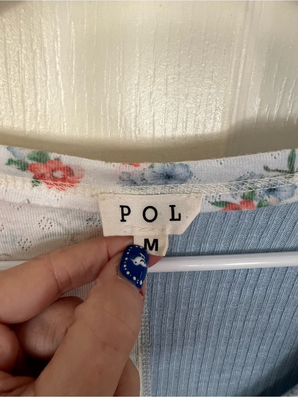 POL Floral Colorblock Crochet Lace Boho Top Blue M - Picture 2 of 12